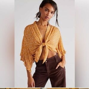 Free People Mustard Floral Blouse